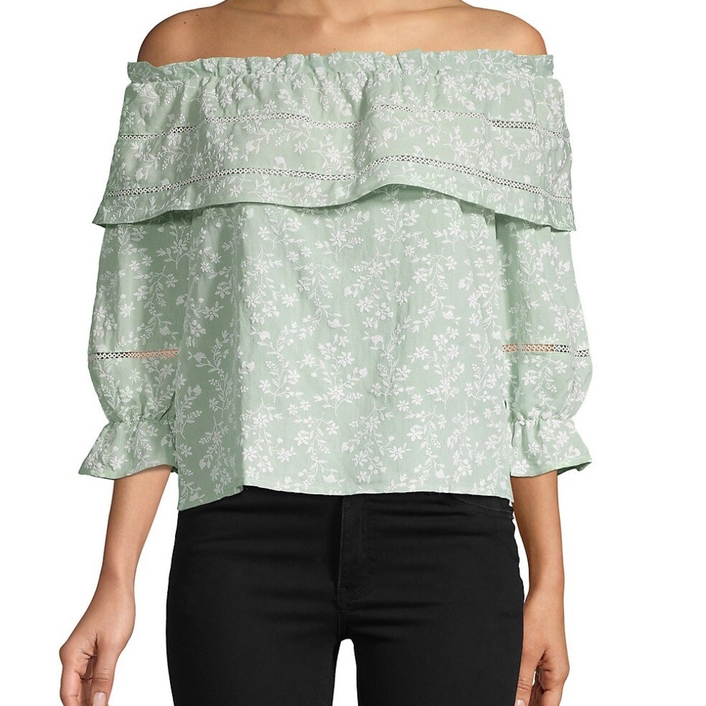 J.O.A. Floral Off-the-shoulder Top In Mint